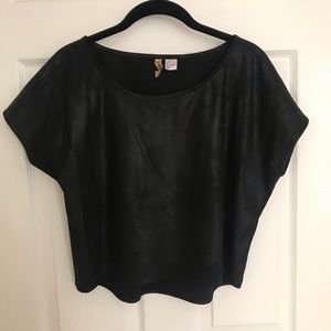 Black faux suede slinky cropped shirt